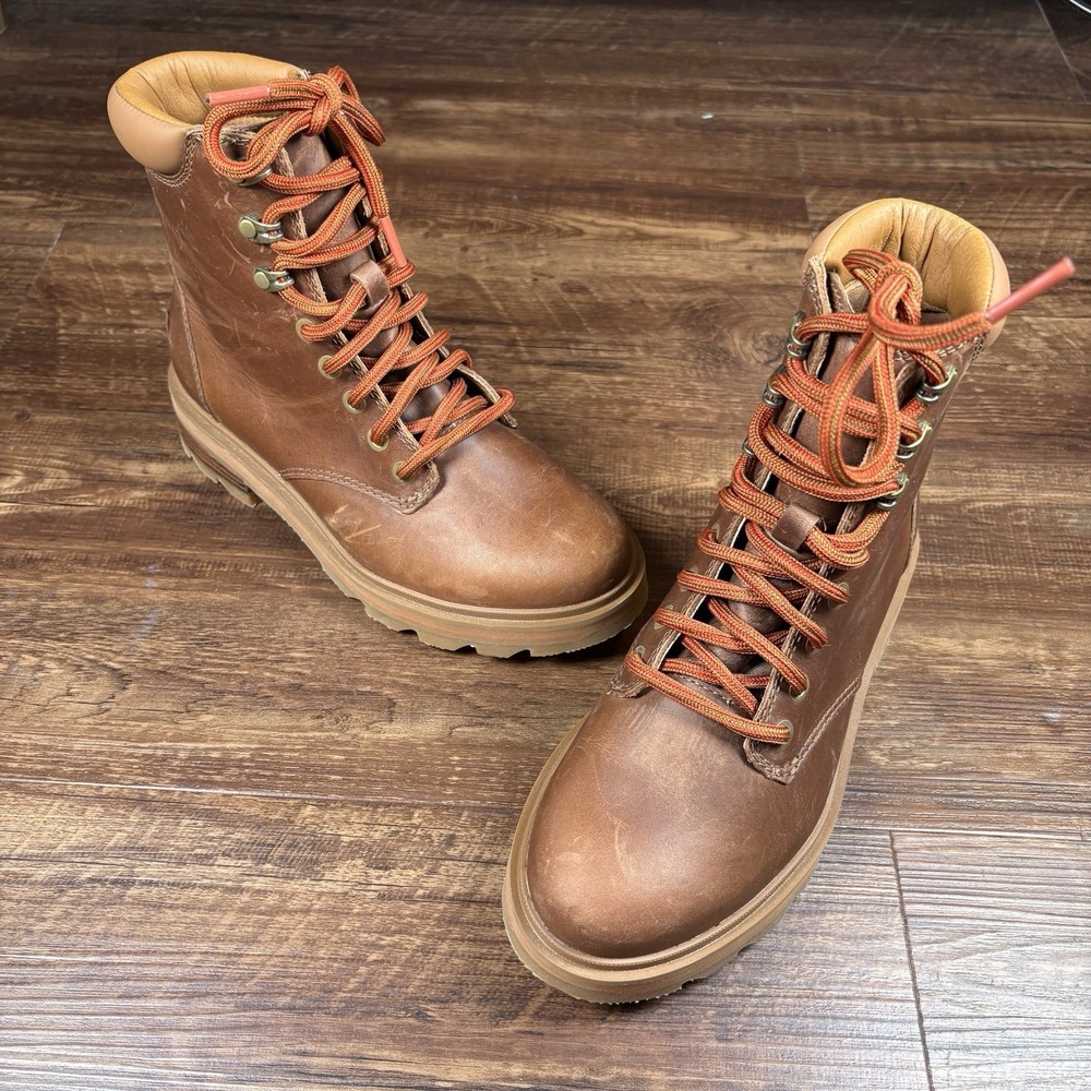 Sorel Lennox Lace STKD Womens 6.5 Waterproof Leather Boots Canoe Brown Combat
